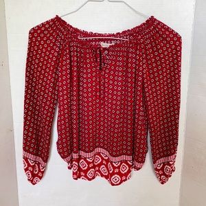 Abercrombie Women XS Round Split-Neck Drawstring Blouse Stretchy